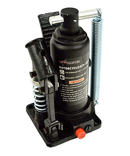 Close-up of the hydraulic bottle jack mechanism of the Geko G02180 Moto ATV Lift.