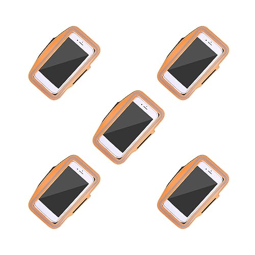 5のセットアームバッグ スポーツ 携帯電話ホルダー ポーチ フィットネス アームバンド ケース スリーブ 6.3in 携帯電話用 オレンジ