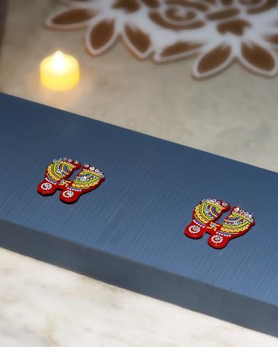 TrendBell Diwali Ganesh Shubh Labh アクリル ランゴリセット ラクシュミ チャラン パグラ 壁掛け | アクリル孔雀デザイン Shubha Labh & Laxmi Padhuka フットステップ ホーム オフィス 寺院 マンディール プージャ [4]