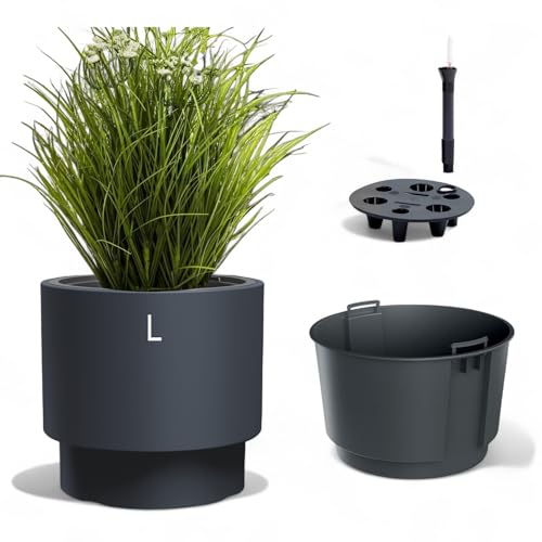 MELTOM Blumenkübel Blumentopf mit Herausnehmbaren Einsatz Rund Frostbeständiger Modern Matt + Bewässerungssystem (Anthrazit, L - 30 cm)