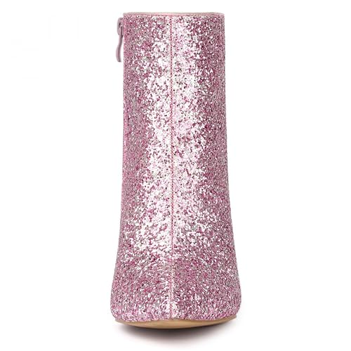 Allegra K Women's Clear Block Heel Glitter Pink Ankle Boots 8 m US by Allegra K - Image 3