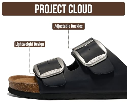 Image of Project Cloud 100% Genuine Leather Footbed Sandals for Women 2026 Comfortable Beach Essentials Womens Sandals Memory Foam Vacation Essentials Slides for Women Footwear (Santorini)