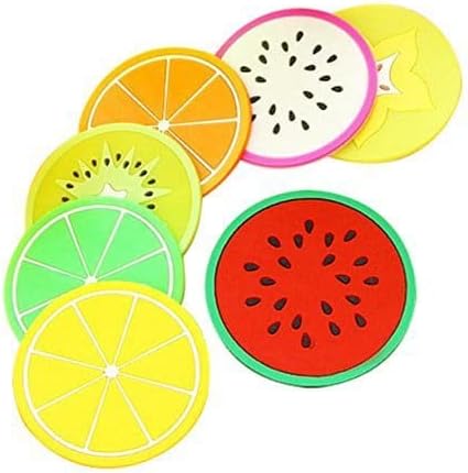KT Collection 5 Pc. Silicone Coasters Colorful Fruit Slices Theme for Coffee and Wine Lovers, Multicolour, 6-Pieces