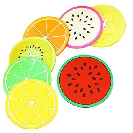 KT Collection 5 Pc. Silicone Coasters Colorful Fruit Slices Theme for Coffee and Wine Lovers, Multicolour, 6-Pieces