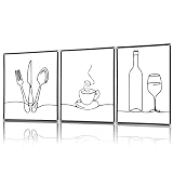 Douaowoc 3 Pieces Wall Art Decor Metal Minimalist Line Kitchen Signs, Rustic Black Iron Art for Dining Living Room Home, 14 x 11 Inches Each, Easy to Hang