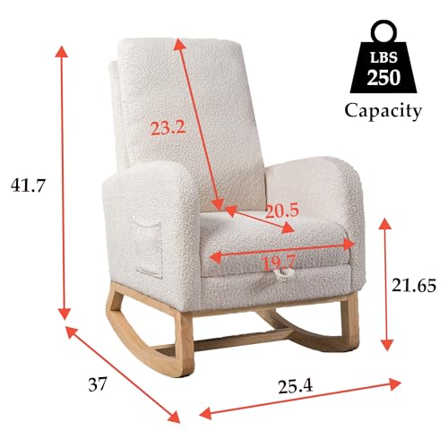 Nurseryrockingchairwithfootrestupholsteredgliderchairwithtwosidepocketshighbacknursingchairrockeraccentarmchairforbedroomlivingroomivory Urban Country Home Decor Nursery rocking chair with foot rest upholstered glider chair with two side pockets high back nursing chair rocker accent armchair for bedroom living room ivory urban country home decor