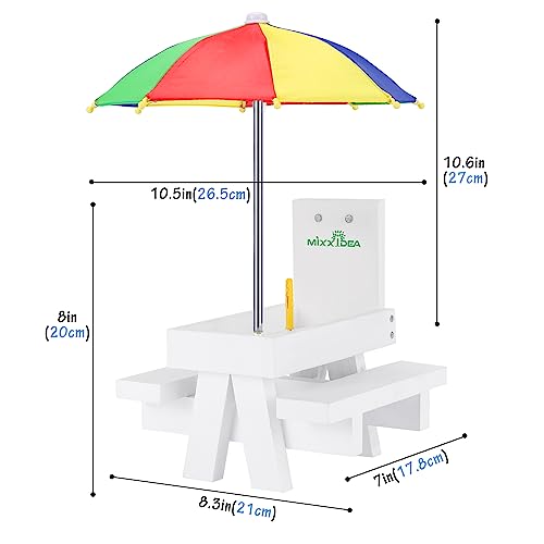 MIXXIDEA Squirrel Feeder Table with Umbrella, Wooden Squirrel Picnic Table Feeder, Sturdy Squirrel Feeder Corn Cob Holder, with Solid Structure and 2 x Thick Benches(Colorful) by MIXXIDEA - Used condition - Image 2