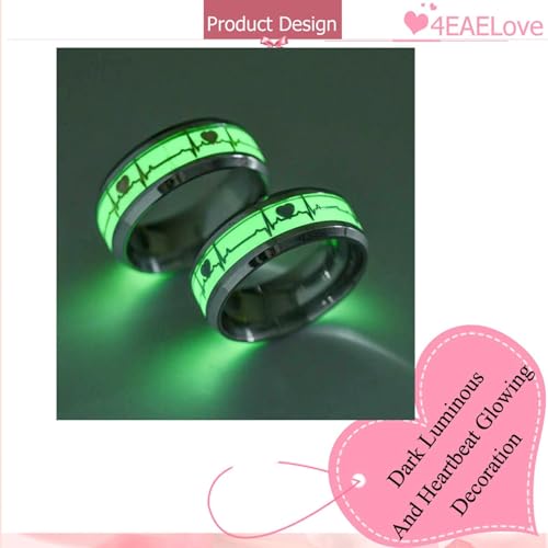 ECG Dark Luminous Couple Rings Customize His Her Promise Heartbeat Glowing Rings Wedding Bands Titanium Stainless Steel Silver Golden3