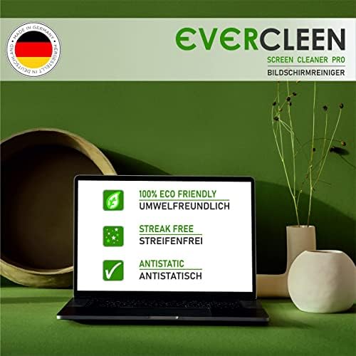 EVERCLEEN Screen Cleaner Pro Screen Cleaner 500ml + ściereczka z mikrofibry. Przyjazny dla środowiska i wegański środek czyszczący "Made in Germany" dla TV PC Laptop Tablet Wyświetlacze Smartfony.