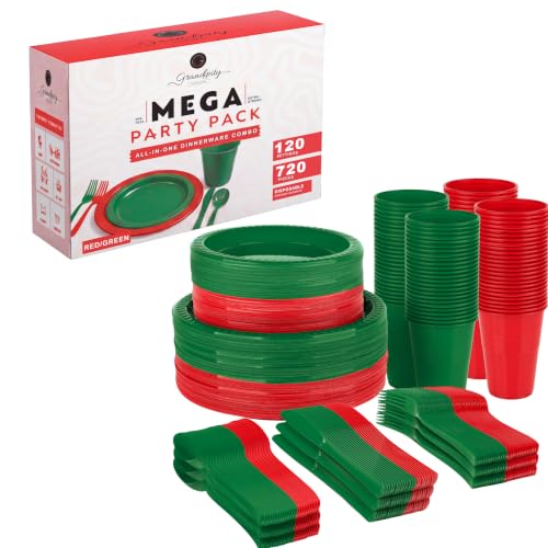 Grandipity Disposable Plastic Dinnerware Sets for Parties (720 pcs)