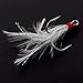 Conskyee 20pcs Feather Treble Fishing Hooks Size 4 Tied Round Bend Barbed Triple Hooks with White Feather