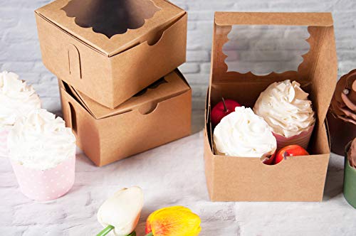 NPLUX 12 Pack Brown Bakery Boxes with Window 4x4x2.5 inches Cookie Boxes for Gift Giving - Thumbnail 7