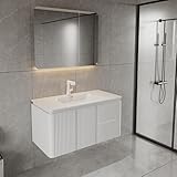 Wall-Mounted Bathroom Mirror Cabinet/Floating Vanity Base – Modern Minimalist Design, Concealed Storage, Fully Assembled, Multiple Size & Style Options (White Vanity Base)