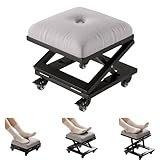 VECELO Fußhocker mit X-Bein, Quadratischer Polsterhocker aus Leinenstoff, 3‑fach höhenverstellbar, mit 360° Drehrollen, Relaxhocker für Wohnzimmer und Eingangsbereich, Schwarz