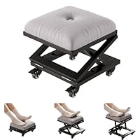 VECELO Fußhocker mit X-Bein, Quadratischer Polsterhocker aus Leinenstoff, 3‑fach höhenverstellbar, mit 360° Drehrollen, Relaxhocker für Wohnzimmer und Eingangsbereich, Schwarz