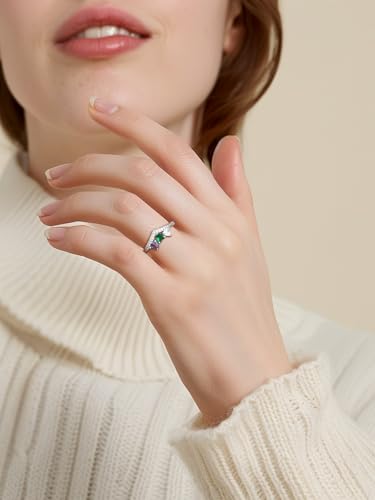 Custom4U Personalized Birthstone Rings for Women 925 Sterling Silver Dainty Stackable Mothers Ring with 1-5 Birthstone Engraved Name Wedding Birthday Jewelry Gifts for Mom Wife Her (Gift Box)2