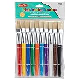 Charles Leonard Creative Arts Flat Tip Paint Brushes, Short Stubby Plastic Handle with Hog Bristle, 7.5 Inch, Assorted Colors, 10-Pack (73290)