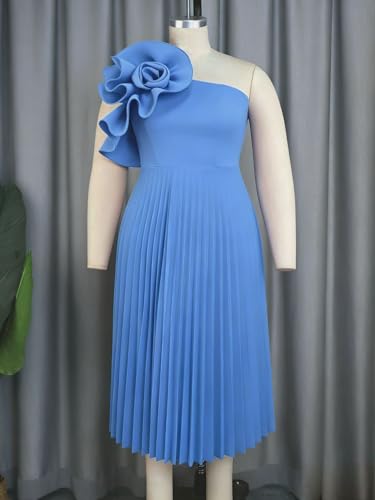 Image of AOMEI Women's One Shoulder 3D Flower Sleeveless High Waist Pleated A Line Long Dress Party Summer