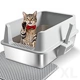 Stainless Steel Cat Litter Box, XL Metal Litter Box with High Sides Lid, Extra Large Cat Litter Boxes for Big Cats, Anti-Urine Leakage, Easy Cleaning, Odor Free, Non-Sticky, Include Scoop and Mat