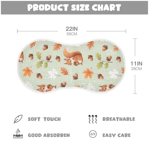 2 Pack Muslin Burp Cloths Squirrel Leaves Fall Cotton Baby Burp Cloths Extra Absorbent and Soft Thick Burping Cloth for Newborn Babies 22"x11"2