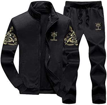 PASOK Men's Casual Tracksuit Full Zip Running Jogging Athletic Sports Jacket and Pants Set XL Black