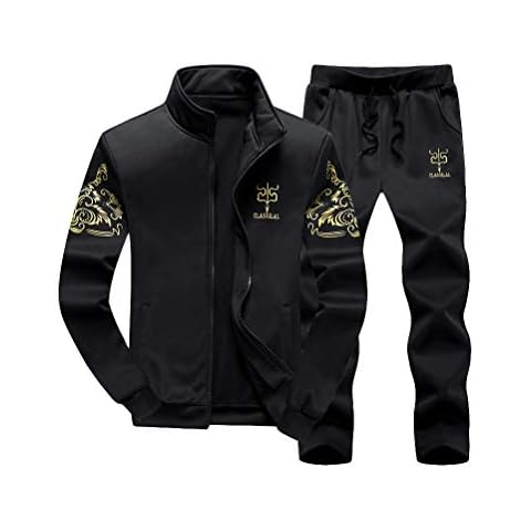 Lavnis Men's Casual Tracksuit Full Zip Running Jogging Athletic Sports Jacket And Pants Set Black XL Cover