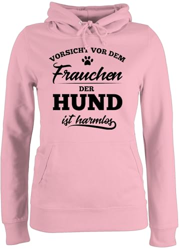 Shirtracer Pullover Damen Hoodie Frauen - Geschenk für Hundebesitzer - Vorsicht vor dem Frauchen der Hund ist harmlos - Schwarz - M - Hellrosa - hundemama hundepullover hundefan hundepfoten Pulli