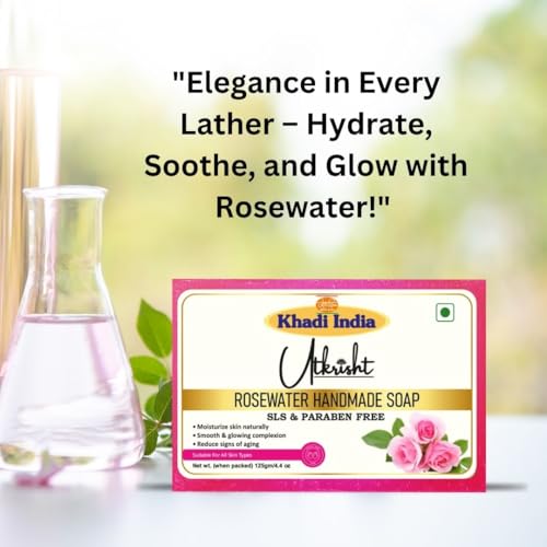 Image of Khadi Rosewater Handmade Soap Bathing Bar 125g (Pack of 3) | Natural & Herbal | Hydrates & Nourishes Skin | For Sensitive & Irritated Skin | Softens, Refreshes & Rejuvenates | All Skin Types