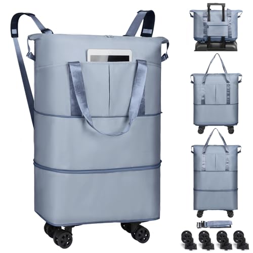VOOWO Duffel Bag with Wheels - Rolling Foldable Expandable Duffle Bag with Wheels for Travel, Rolling Luggage Bag Carry On Travel Bag with Wheels, Large Wheeled Overnight Weekender Bag (Blue) by VOOWO - Used condition - US$25.81