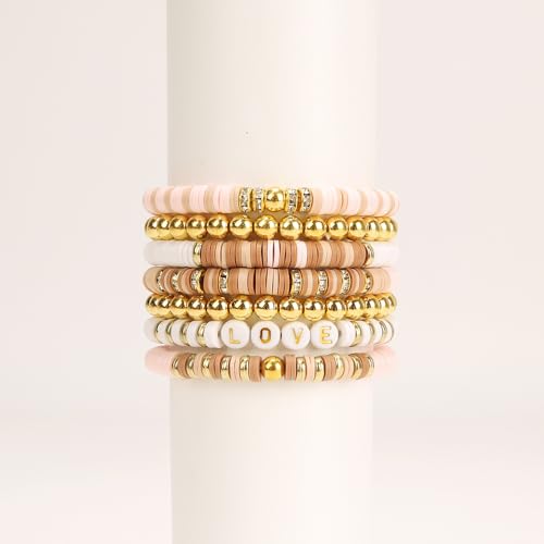 LFLIUN Bracelet Making Kit Friendship Golden Beads Clay Beads Jewelry&Bracelet Making Kit Charm Bracelet Maker Set with Letter Beaded Kit Birthday Gift