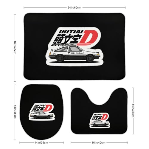 トイレマット 3点セット 頭文字d イニシャル D バスルーム フロアマット トイレカバーとu字型トイレマット 便座カバー 通用型 吸水 [3]