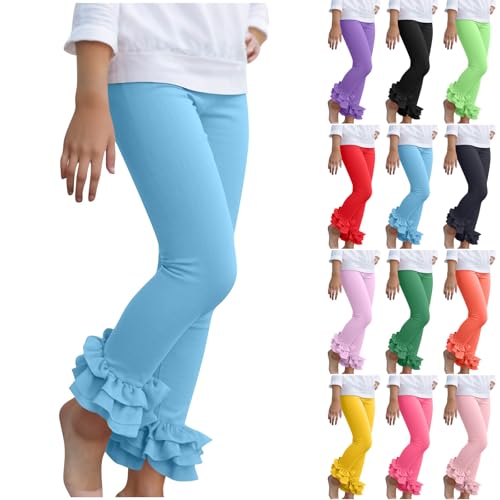 Girls Ruffle Hem Dance Leggings Kids Summer Stretch Solid Casual Sweatpants Tights for 3-12 Years2