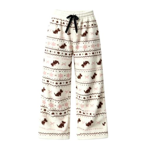 CHENXDZHAO Pajama Pants Women,Fleece Pants Women Wide Leg Elastic Waist Fuzzy Pajama Pant Fall Winter Trendy Cute Casual Loose Fit Cozy Pj Bottoms 2026 Christmas Sleepwear,Light Pink,L - image 2