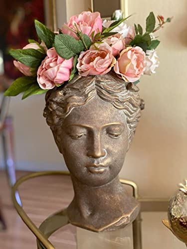 Lucky Winner Greek/Roman Style Female Statue Head Cement Planter - Unique Planter Pot For Indoor Outdoor Home Garden Decor (10.5") #TOP3
