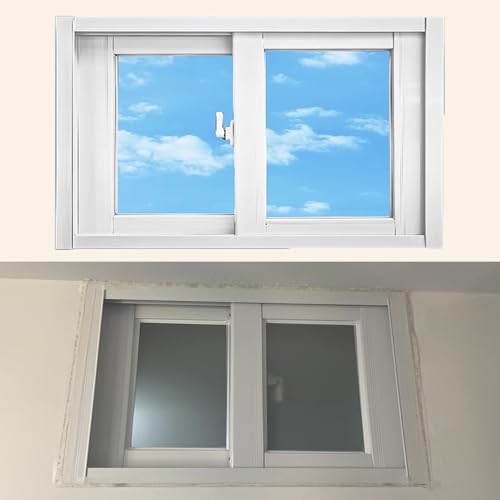 Ventana Ventana de Travesaño Blanca con Mosquitero y Manijas, Ventana de Ventilación y Privacidad para Casas Pequeñas, Montaje Empotrado, Ventana Horizontal Interior para Ducha/Pasillo(38x27 in (96.