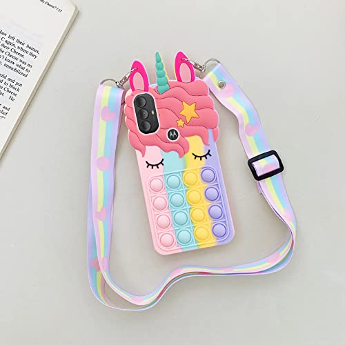Nancheng Push Pop Fidget Phone Case For Motorola G Pure, Moto G Power 2022 Case Girls Women Cartoon Bubble Toys With Strap Cute Funny Kawaii Stress Relief Silicone Protective Cover - Rainbow #TOP6