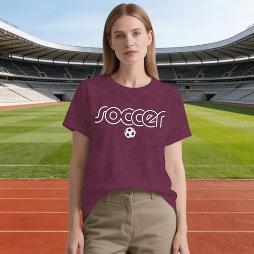 Cutesong Soccer Shirt for Women Soccer Mom T-Shirts Funny Game Day Tee Tops Purple