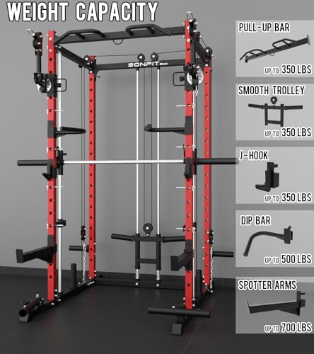 Image of Eonfit E3 Smith Machine for Home Gym Equipment, Multi-Function Power Cage Squat Rack with Cable Crossover LAT Pulldown Pulley System All in One