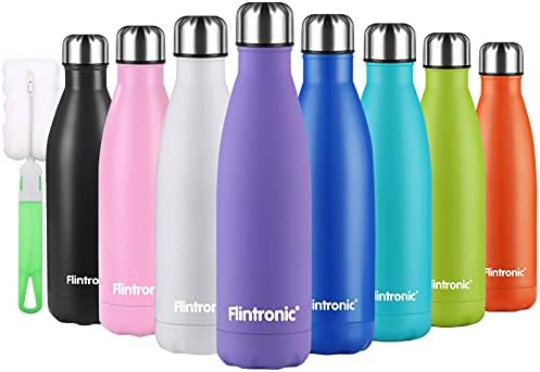 Flintronic Stainless Steel Water Bottle, 350ml Double Walled Vacuum Flask with Cleaning Brush, BPA Free 12 Hours Hot&Cold Sport Drink Bottle for Gym, Home, Office, Outdoor, Work