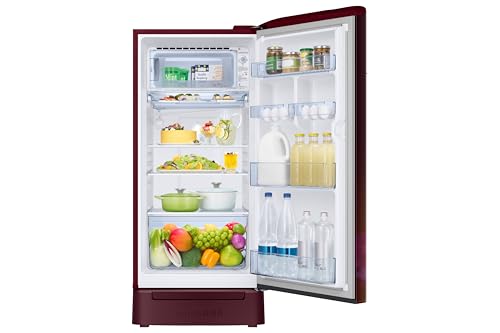 Image of Samsung 189 L, 5 Star, Digital Inverter, Direct-Cool Single Door Refrigerator (RR21H2H25HT /HL, Red, Hydrangea Plum, Base Stand Drawer, Single Touch Defrost, 2026 Model)