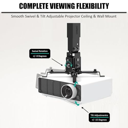 Image of 5ft Heavy Duty Adjustable Projector Ceiling Mount Stand, Universal Projector Wall Mounting Bracket Kit with Swivel, Tilt & Height Adjustments (42 Inch to 60 Inch) (Black)