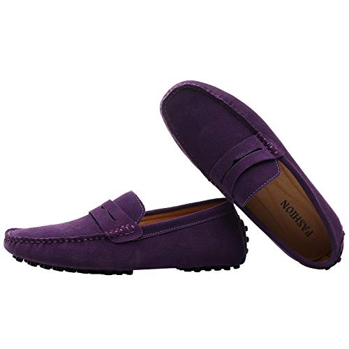 Image of ANUFER Men's Suede Leather Penny Loafers Comfort Driving Shoes Moccasin Slippers