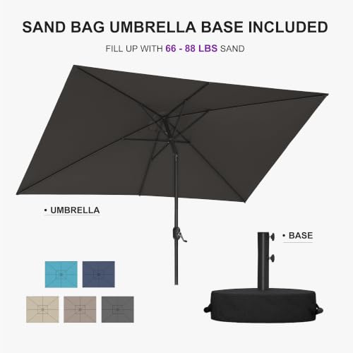 PURPLE LEAF Patio Market Umbrella 6.5' x 10' with Base UV Protection, Gray — view 3
