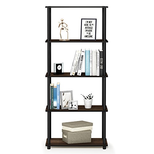 Image of Furinno TURN-N-TUBE Storage Shelves, 5-Tier Book Shelf, Corner Shelf, Toolless Open Shelves, for Organization and Storage, Living Room, Garage, Home Office, Columbia Walnut