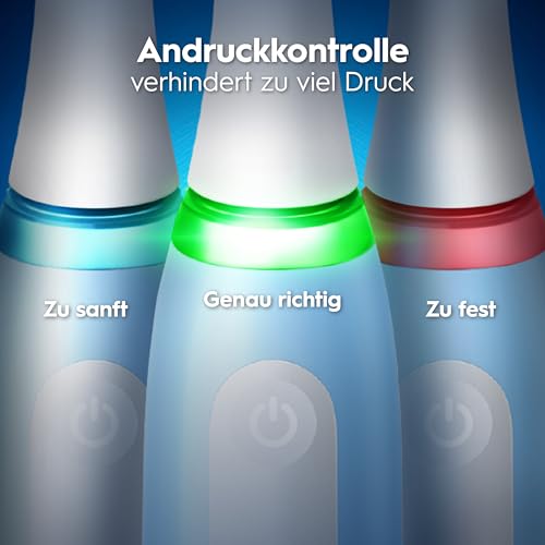 Oral-B iO Series 3 Plus Edition Elektrische Zahnbürste — Electric Toothbrush, Inkl. 3 Aufsteckbürsten, 3 Putzmodi für Zahnpflege — Designed by Braun, GUT GETESTET von STIFTUNG WARENTEST, Hellblau 4