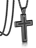 Bandmax Collar con una Cruz Negro, Colgante Fe Cadena con Cruz Acero Inox, 55cm Largo con 5cm Alargador