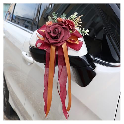 BrightGlow Lot de 4 nœuds de voiture pour mariage, fleurs artificielles, décoration de voiture, rétroviseur, poignée de porte, fleur, nœud décoratif,...