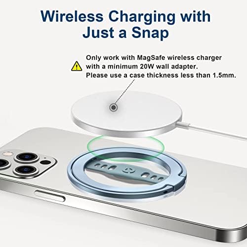 EWA The New MagOne (Upgrade) Compatible with MagSafe Phone Grip Stand with Silicone Finger Strap, Removable Magnetic Ring Holder Kickstand Loop, Only for iPhone 14, 13, 12 Pro/ Max/ Plus (Blue)