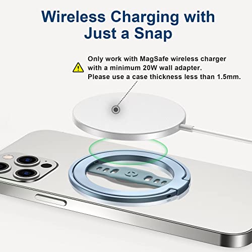 Ewa The New Magone (Upgrade) Compatible With Magsafe Phone Grip Stand With Silicone Finger Strap, Removable Magnetic Ring Holder Kickstand Loop, Only For Iphone 14, 13, 12 Pro/Max/Plus (Blue) #TOP2