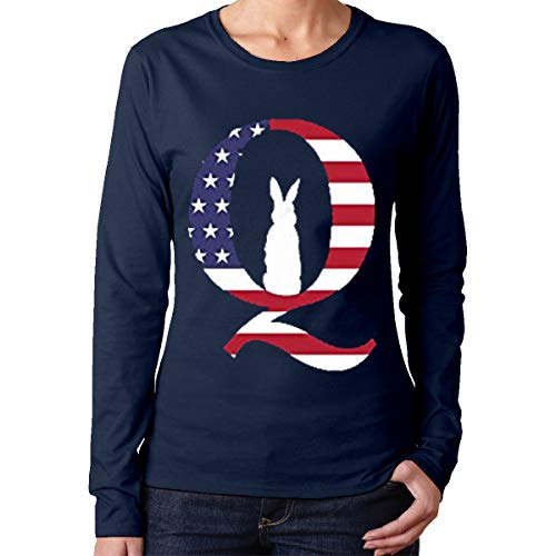 Comilee Women's QAnon Q Anon Rabbit Classic T-Shirt Long Sleeve M Navy